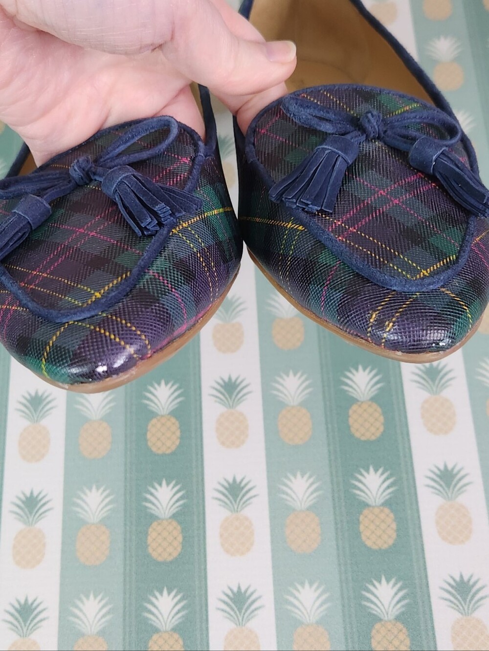 Talbots Tartan Plaid Francesca Pointed Toe Tassel Driving Moccasin - Picture 5 of 11